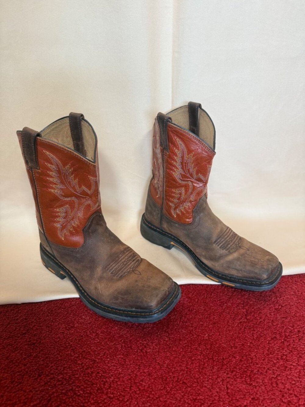 Ariat Workhog Western Boots Size 5.5 Brown Orange Leather Square Toe Workwear